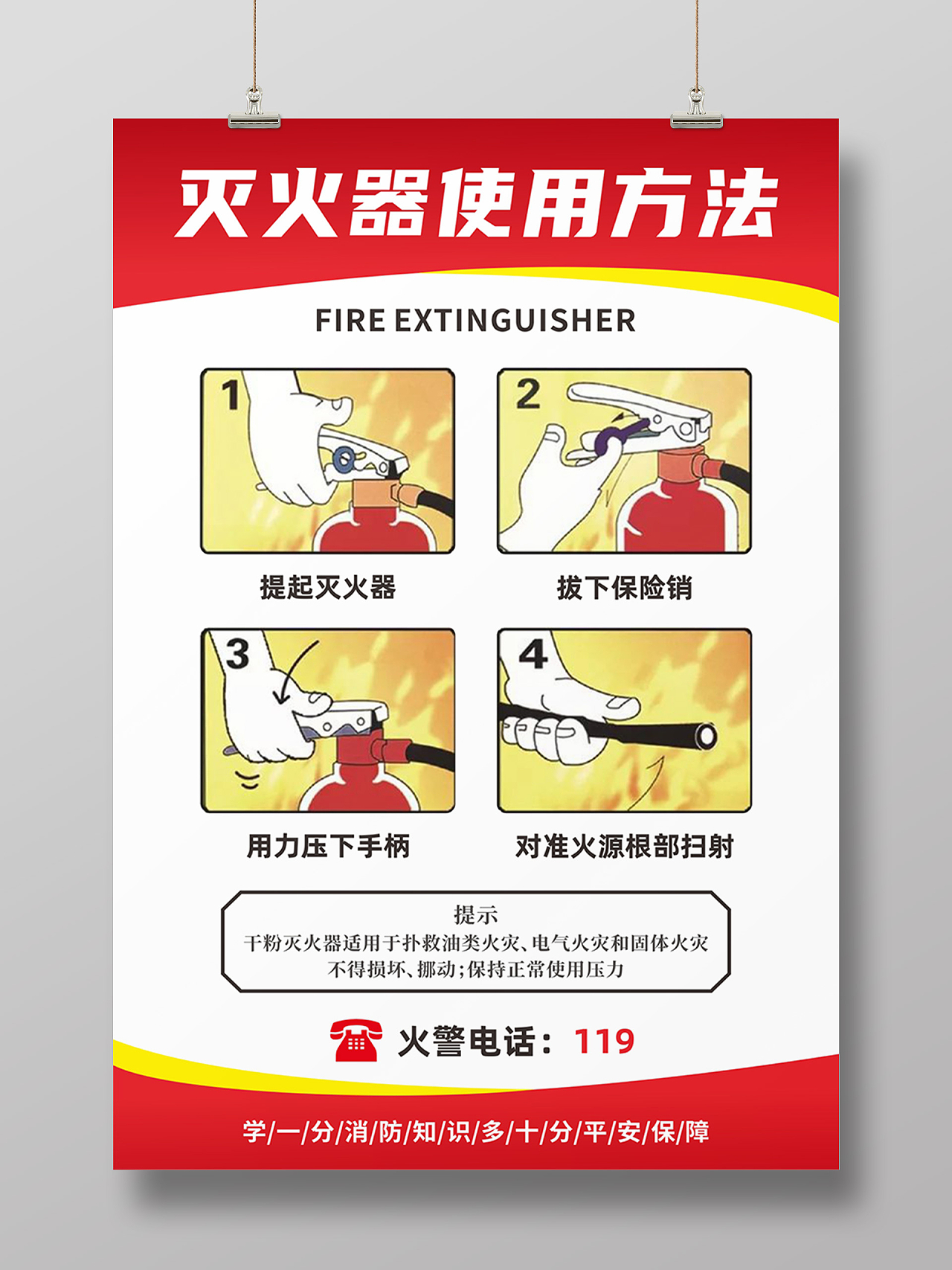 灭火器使用方法消防安全知识火警宣传展板