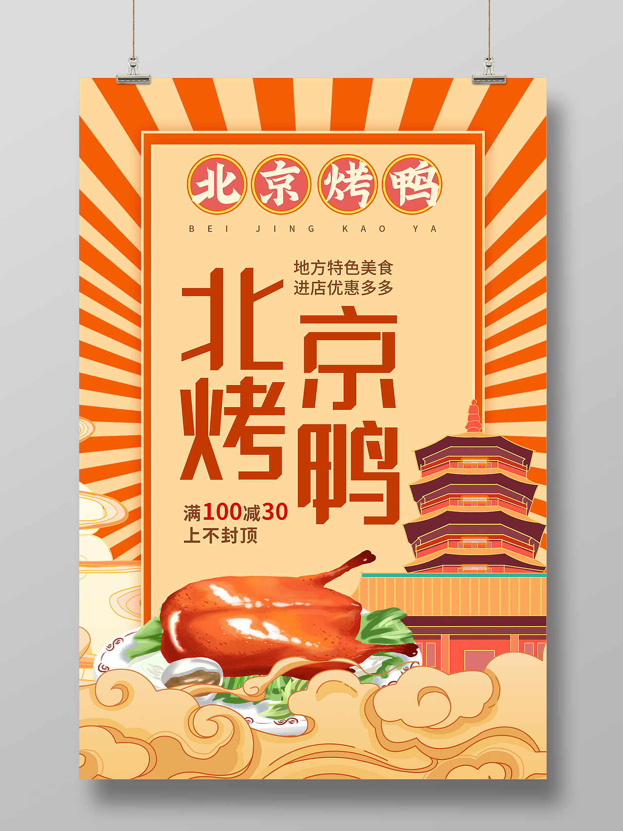 橙色国潮风北京烤鸭美食促销活动海报国潮风北京烤鸭美食促销系列海报