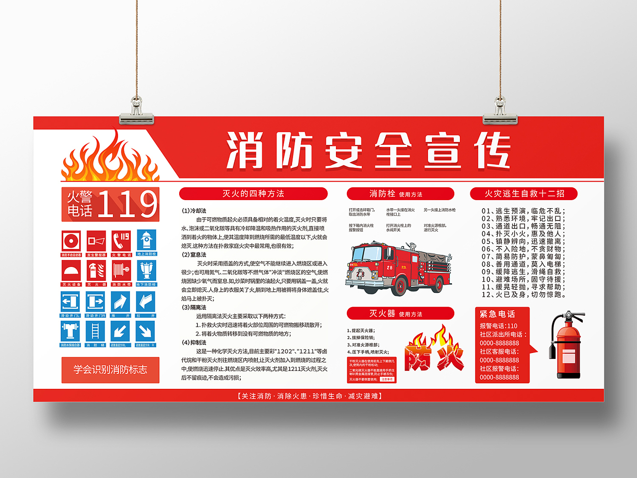 红色简约风消防知识增强消防安全意识提高火灾逃生展板消防安全宣传展板