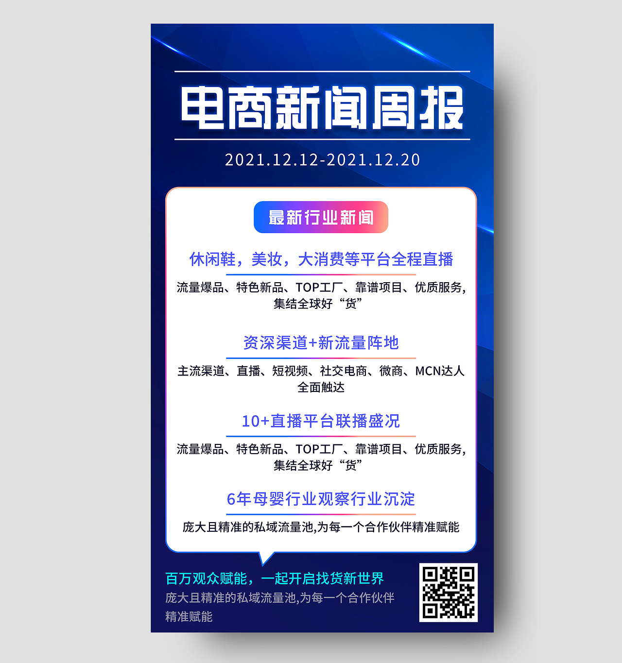 蓝色商务电商新闻周报UI手机海报新闻长图