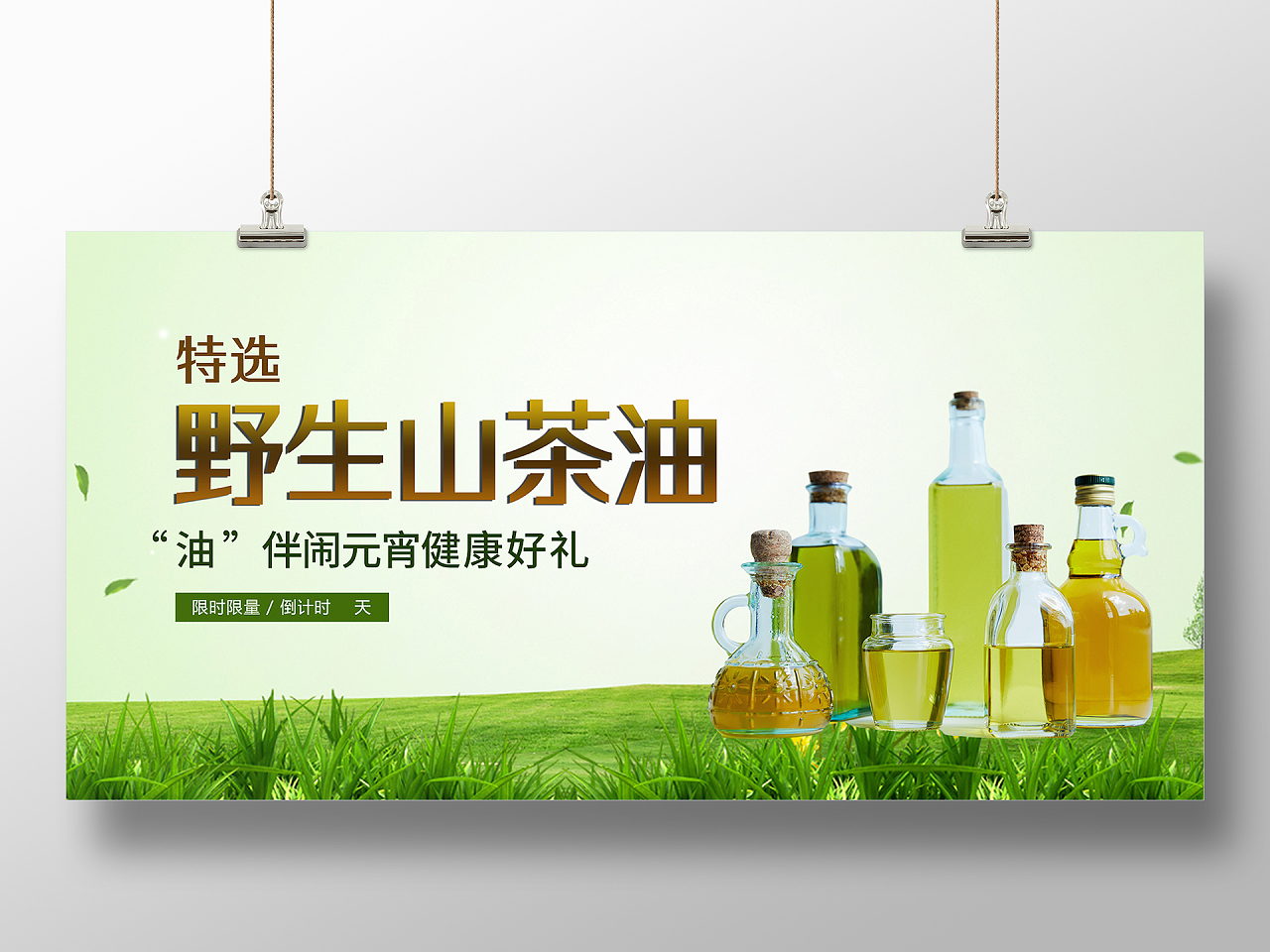 绿色小清新特选野生山茶油促销活动展板山茶油展板