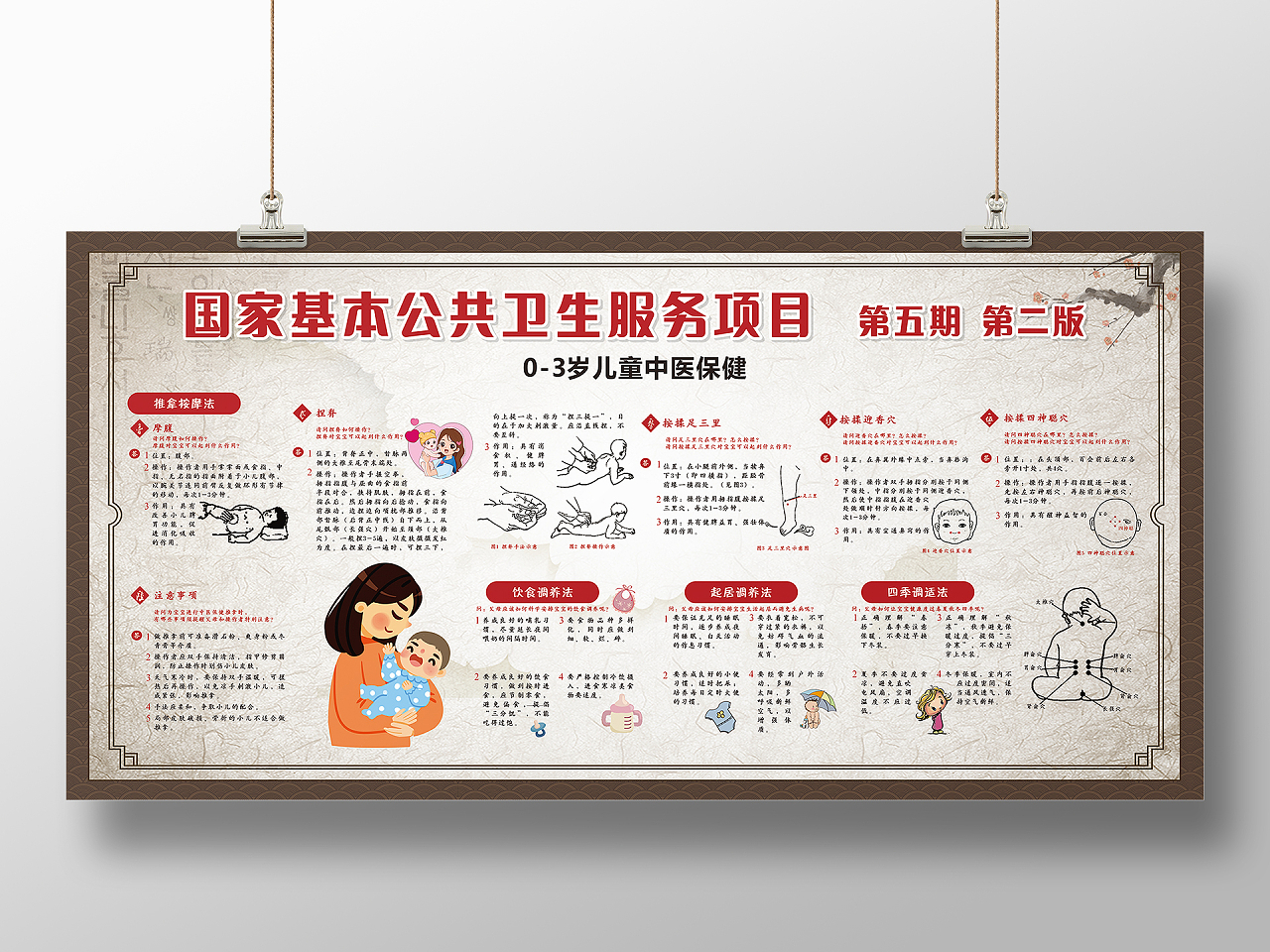 中国风复古中医边框儿童国家公共卫生服务项目展板宣传栏中医保健