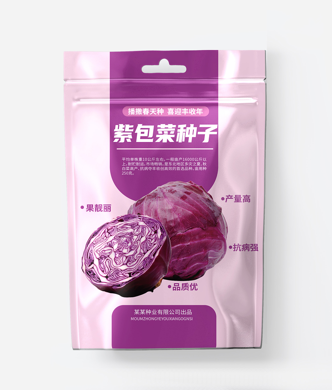 浅紫色创意大气紫包菜种子蔬菜种子包装袋设计